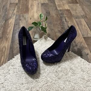 Steve Madden 9 M Vibrant Purple Bold Glam Sequin Bitter Stiletto Heels Pumps